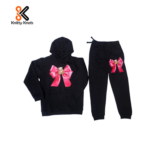 Girls Black TrackSuit with pink bow